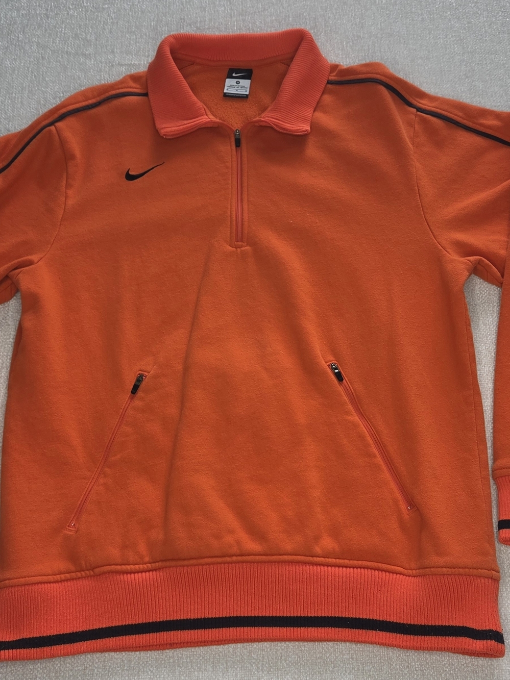 Nike Quarter Zip Sweatshirt Mens M Orange Black Swoosh Fleece Pullover Retro